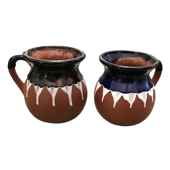 SET OF 2- CERAMIC TERRA COTTA CLAY MEXICAN BARRO COFFEE MUGS - Picture 1 of 6